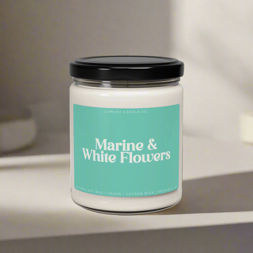 Marine & White Flowers Scented Candle