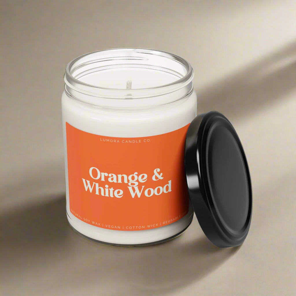 Orange & White Wood Scented Candle