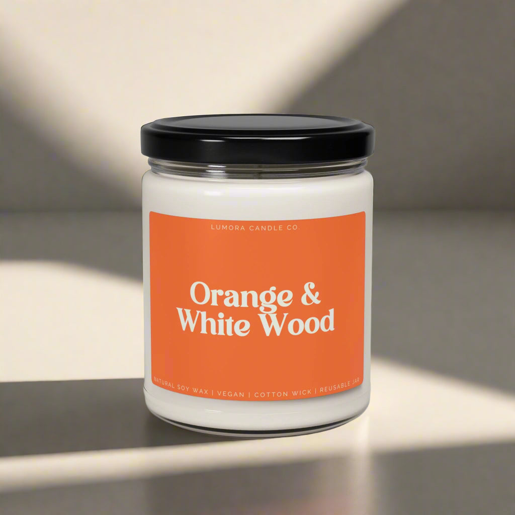 Orange & White Wood Scented Candle