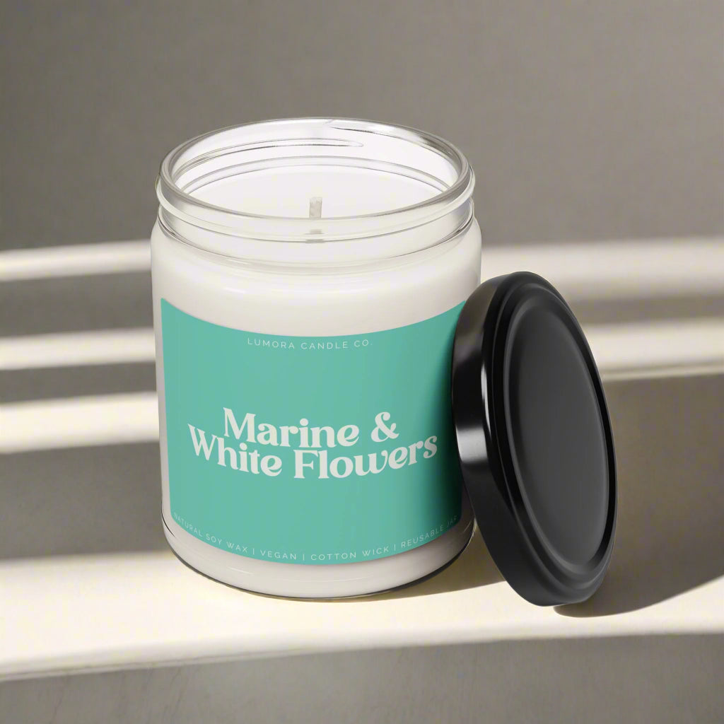 Marine & White Flowers Scented Candle